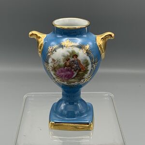 Vtg Courting Couple Fragonard Love Story Limoges France Small Urn Vase Gold Gilt